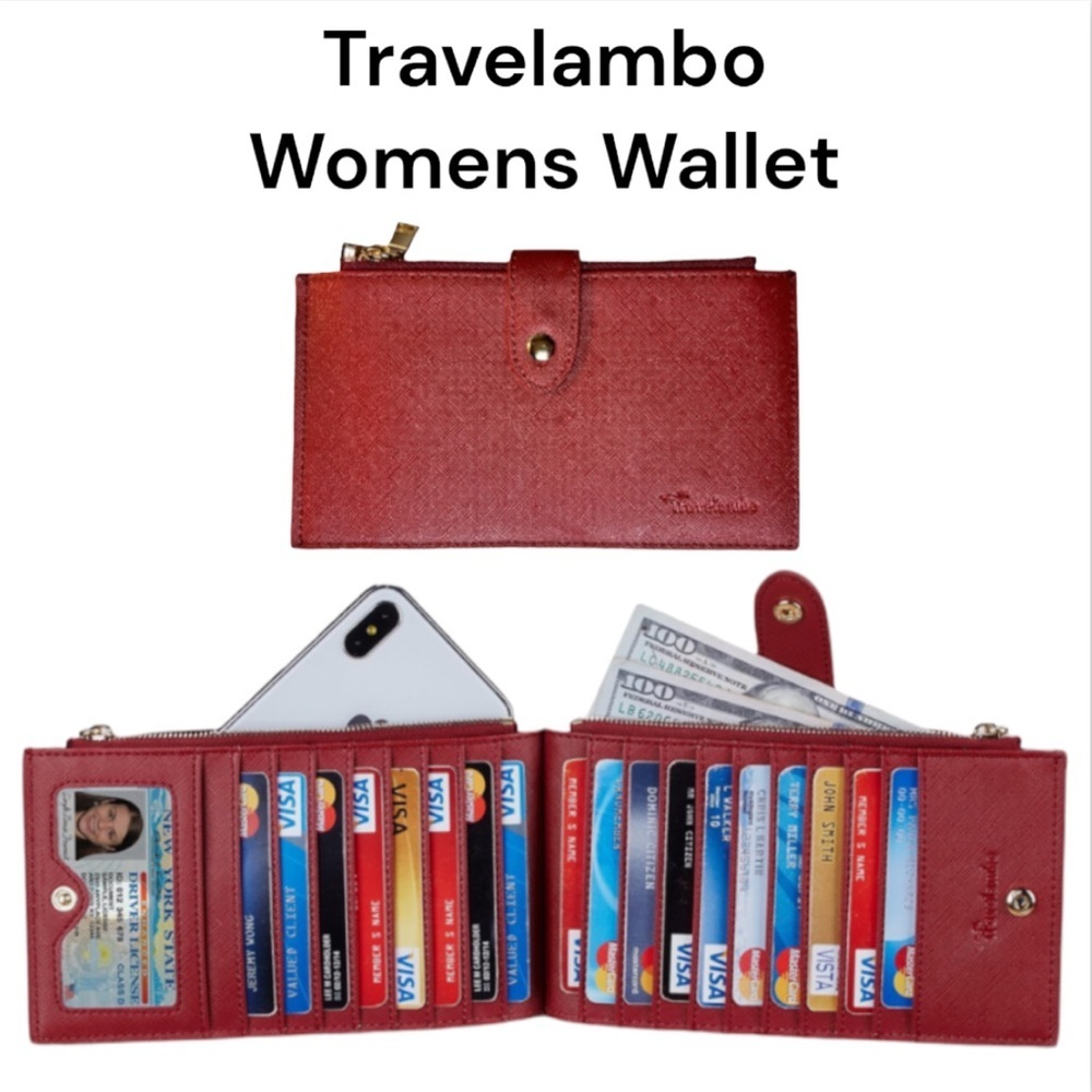 New Travelambo Womens RFID Blocking Bifold Multi Card Case Wallet with Zipper